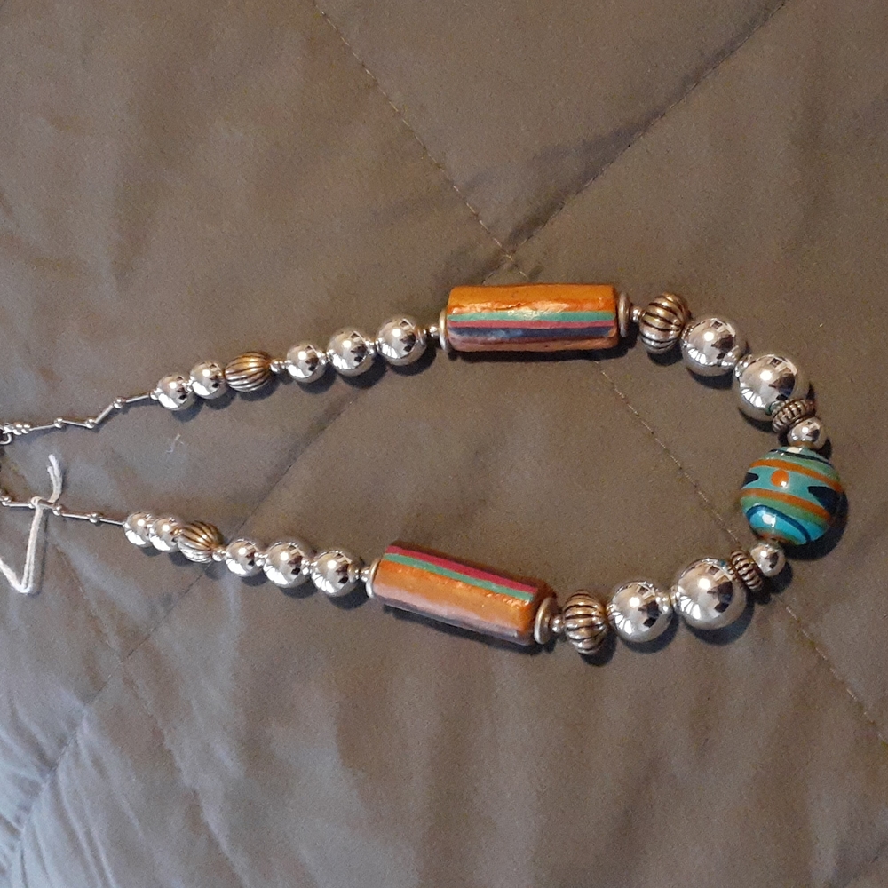 Vintage Silver & Gold plated with multi colored beads. 18" (L2 177)